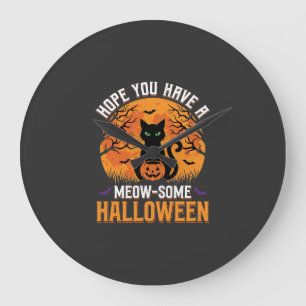 Meow-Some Halloween Black Cat Large Clock