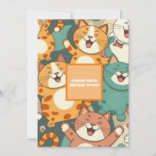 Meow-tastic Birthday Greeting Card with Happy Cats (Front)
