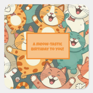 "Meow-tastic Birthday" Sticker with Happy Cats