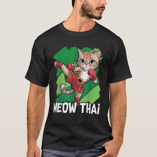 Meow Thai Funny Muay Thai Boxing Cat Martial Arts  T-Shirt (Front)