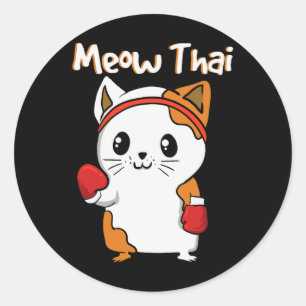 Meow Thai Martial Arts Cat Jiu-jitsu Karate Fighte Classic Round Sticker