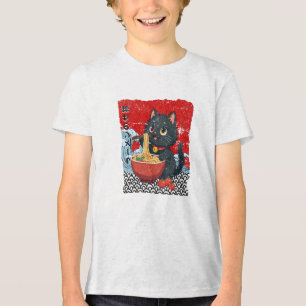 Meow-tiful Black Cat Ramen Craze! Tri-Blend Shirt