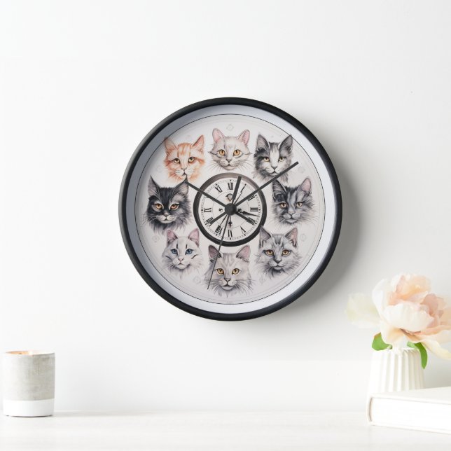 Meow Time Wall Clock: Adorable Cat Faces Design Clock (Home)