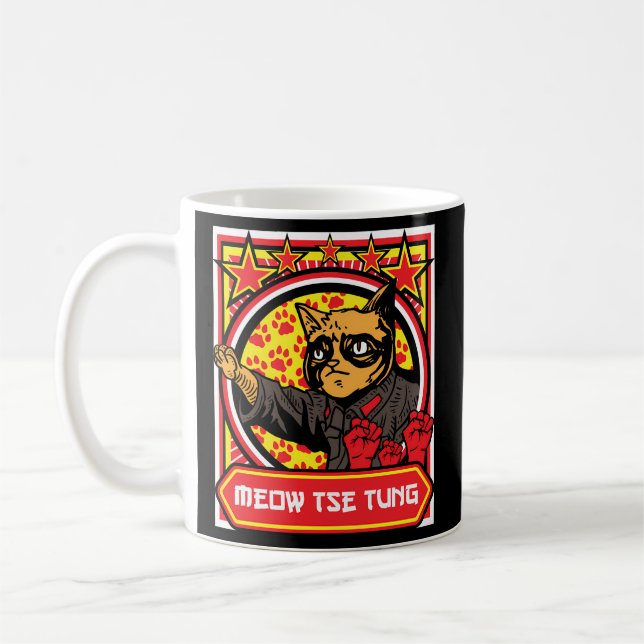 Meow Tse Tung Chinese Mao Zedong Chairman Kitten M Coffee Mug (Left)