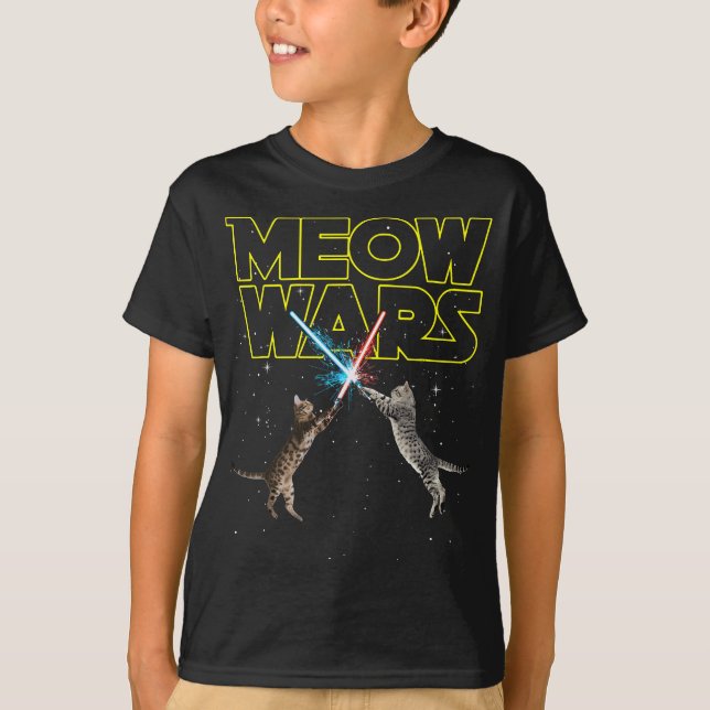 Meow Wars - Space Cat - Laser Cat - Funny Cat Love T-Shirt (Front)