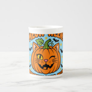 Meow Ween Pumpkin Purrfect Cute Cat Halloween T-Sh Bone China Mug