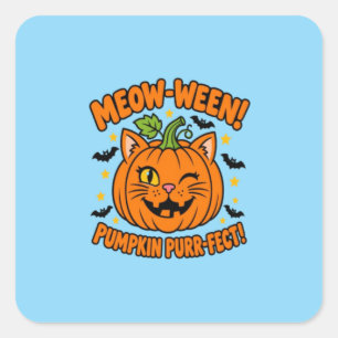 Meow Ween Pumpkin Purrfect Cute Cat Halloween T-Sh Square Sticker