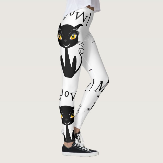 Meow! Whimsical Black Cat Leggings (Right)
