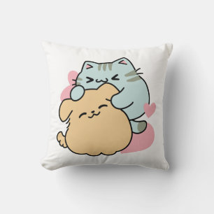 Meow & Woof Perfect Together - Cute Cat and Dog Cushion
