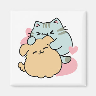 Meow & Woof Perfect Together - Cute Cat and Dog Magnet