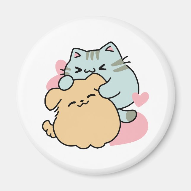 Meow & Woof Perfect Together - Cute Cat and Dog Magnet (Front)