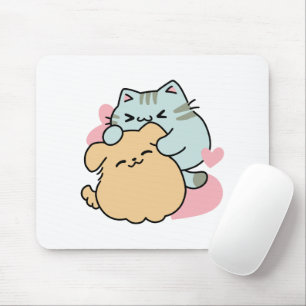 Meow & Woof Perfect Together - Cute Cat and Dog Mouse Mat
