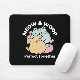 Meow & Woof Perfect Together - Cute Cat and Dog Mouse Mat
