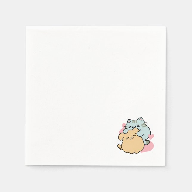 Meow & Woof Perfect Together - Cute Cat and Dog Napkin (Front)
