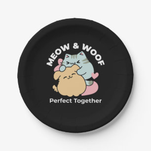Meow & Woof Perfect Together - Cute Cat and Dog Paper Plate