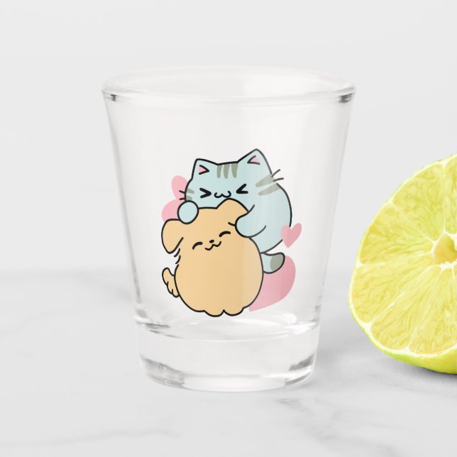 Meow & Woof Perfect Together - Cute Cat and Dog Shot Glass (Front)