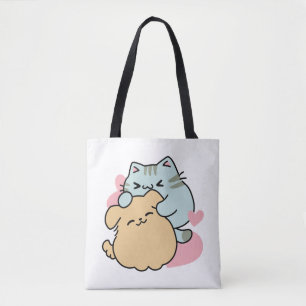 Meow & Woof Perfect Together - Cute Cat and Dog Tote Bag