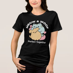Meow & Woof Perfect Together - Cute Cat and Dog Tri-Blend Shirt