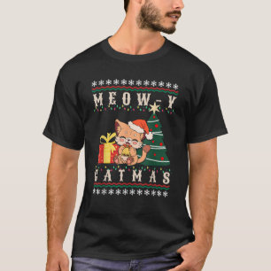 Meow y Catmas Cat Christmas Tree Xmas Girls Boys F T-Shirt