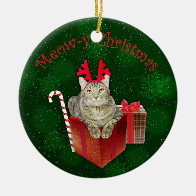 Meow-y Christmas Ceramic Tree Decoration (Front)