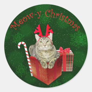 Meow-y Christmas Classic Round Sticker