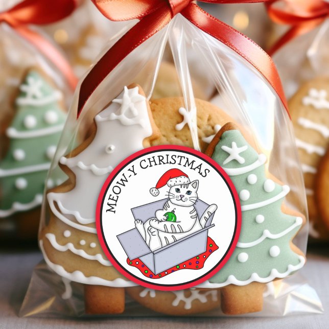 Meow-y Christmas Classic Round Sticker (Creator Uploaded)