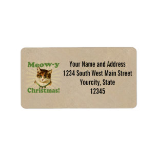 Meow-y Christmas, Cute Holiday Cat Animal Label