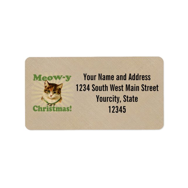 Meow-y Christmas, Cute Holiday Cat Animal Label (Front)