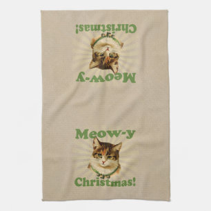 Meow-y Christmas, Cute Holiday Cat Animal Tea Towel