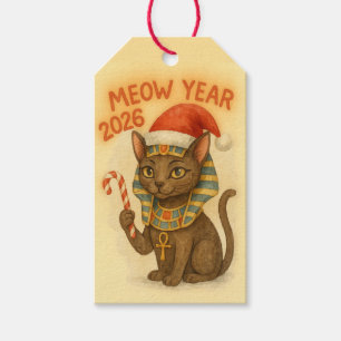 Meow Year 2026 Pharaoh Cat Watercolor Christmas Gift Tags