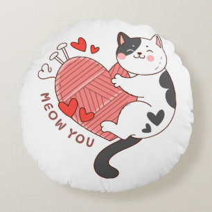 Meow You Cute Cat Valentine's Day Round Cushion