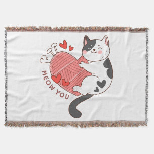 Meow You Cute Cat Valentine's Day Throw Blanket