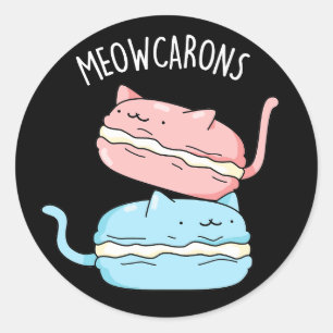 Meowcarons Funny Macaron Pun Dark BG Classic Round Sticker