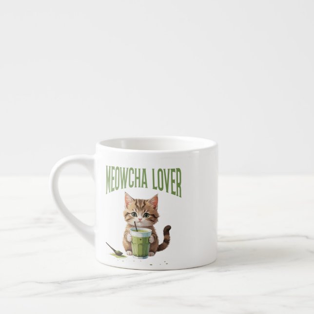 Meowcha Lover Cute Kitten Matcha Tea Lover Design Espresso Cup (Left)