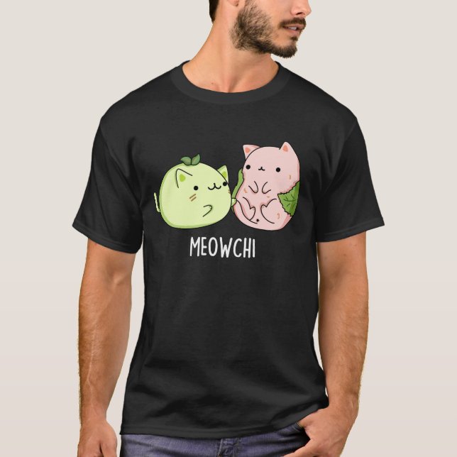 Meowchi Funny Mochi Food Pun  Dark BG T-Shirt (Front)