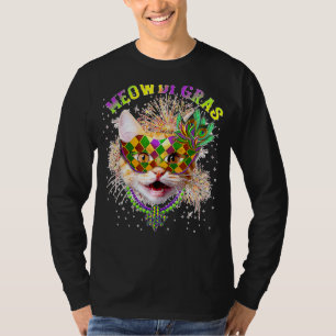 Meowdi Gras Kitten Cat Mask Beads Mardi Gras Funny T-Shirt