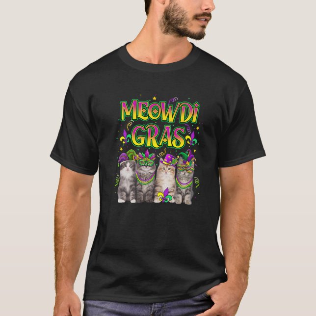 Meowdi Gras Mardi Gras Outfit For Cats Lover Kitte T-Shirt (Front)