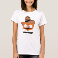 MEOWDY! Cartoon Moustache Cowboy Cat T-Shirt