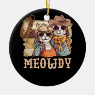Meowdy Cat Funny Howdy Meme Western American Cowbo Ceramic Tree Decoration