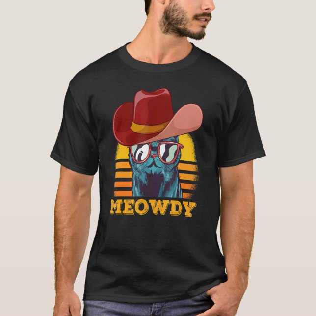 Meowdy  Cat Meme Matching Meow and Howdy Country M T-Shirt (Front)