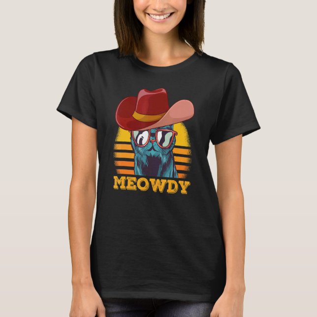 Meowdy  Cat Meme Matching Meow and Howdy Country M T-Shirt (Front)
