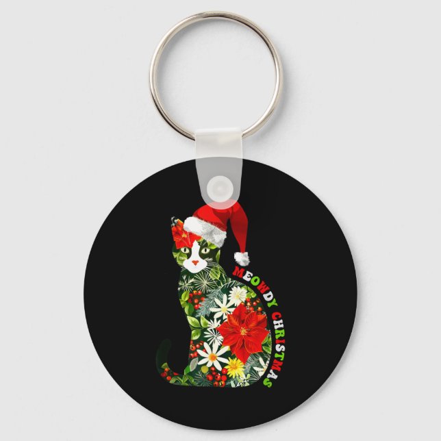 Meowdy Christmas Floral Cat For Cat Lover Holiday  Key Ring (Front)