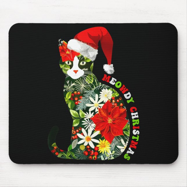 Meowdy Christmas Floral Cat For Cat Lover Holiday  Mouse Mat (Front)