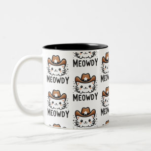 Meowdy cowboy Hat cat pattern Two-Tone Coffee Mug