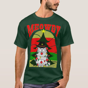 Meowdy Festive cat with Christmas lights and ornam T-Shirt