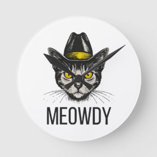 Meowdy Funny Cat Round Clock