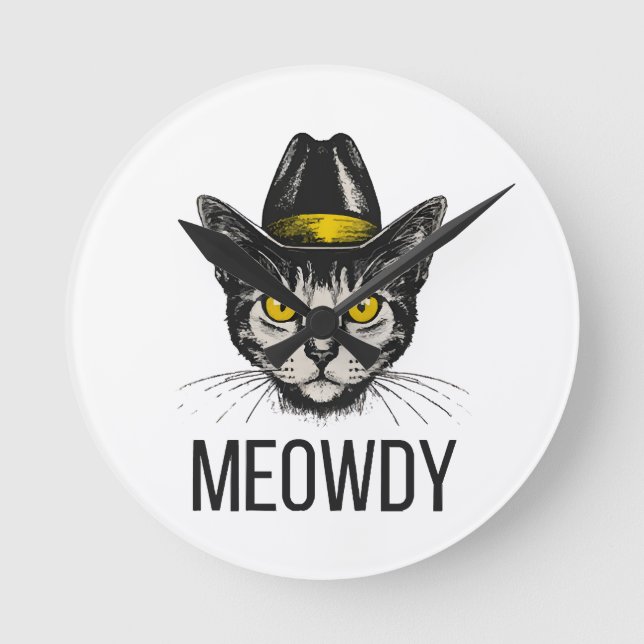 Meowdy Funny Cat Round Clock (Front)