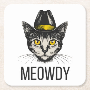 Meowdy Funny Cat Square Paper Coaster