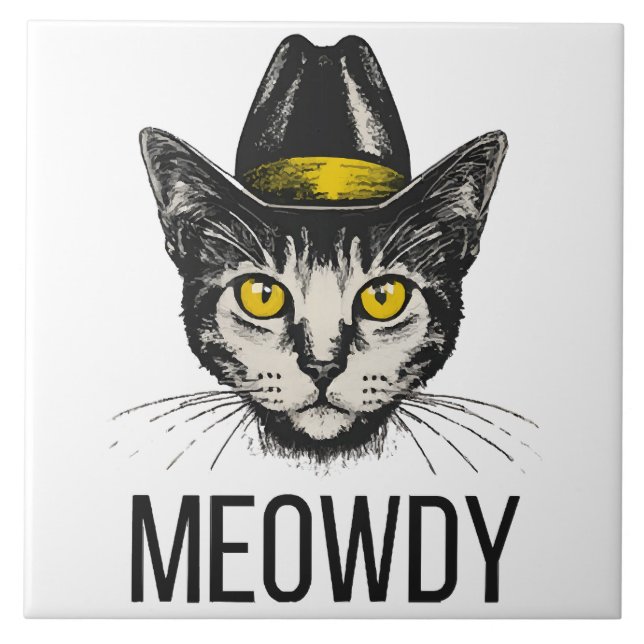 Meowdy Funny Cat Tile (Front)