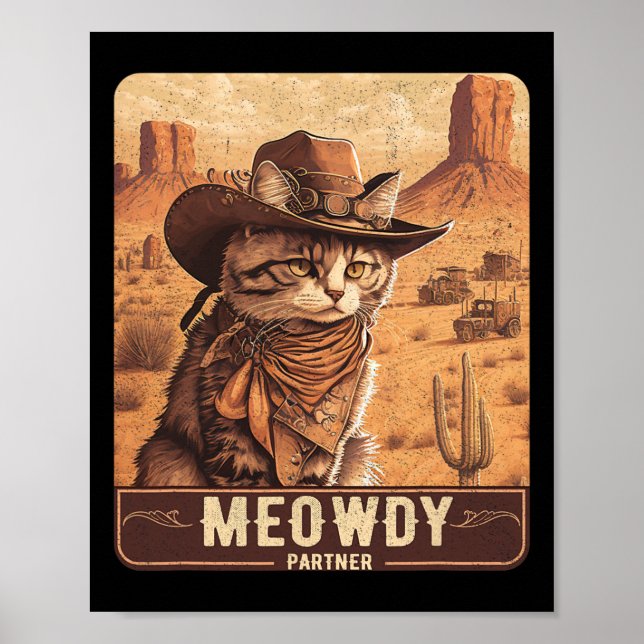 Meowdy! Funny Country Music Cat Cowboy Hat Poster  (Front)